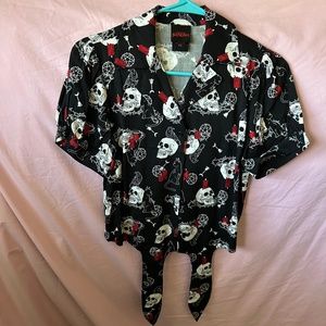 Chilling Adventures of Sabrina witch tie-up black red blouse crop top